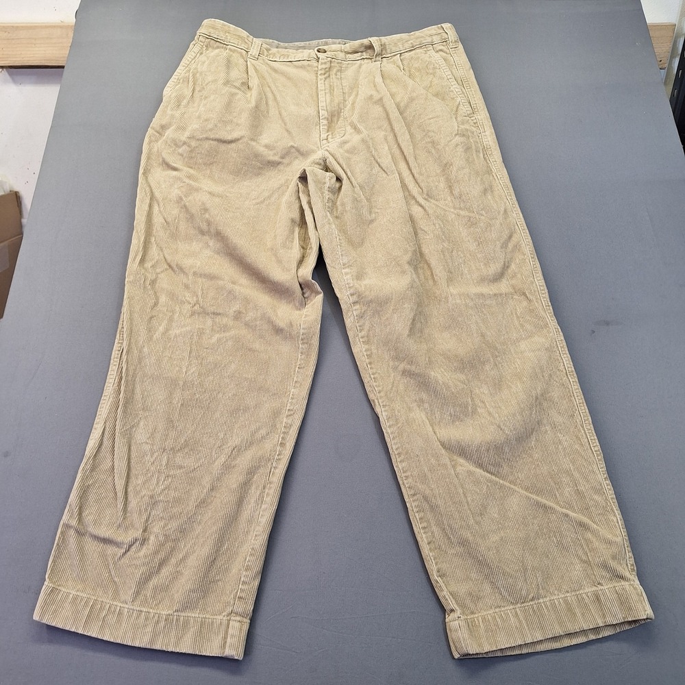 LL Bean Double L Natural Fit Corduroy Pants Mens 38x30 Tan Khaki Pleated Cotton